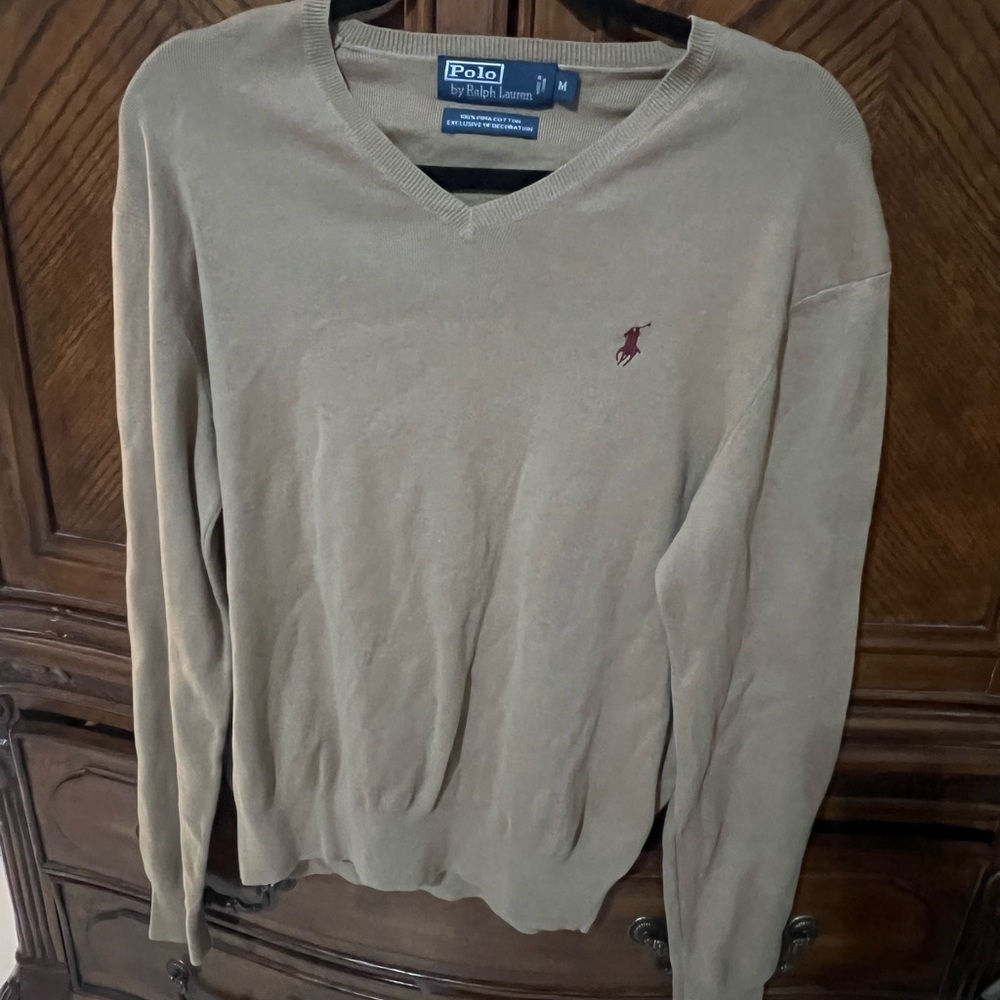Ralph Lauren Polo knit sweater, Men’s Med, EUC, tan in color